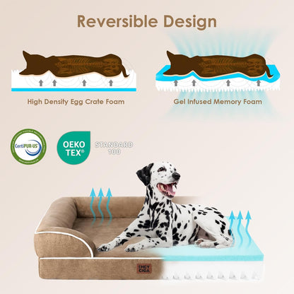 EHEYCIGA Orthopedic Dog Beds for Large Dogs, Waterproof Memory Foam Large Pet Bed with Sides, Non-Slip Bottom and Egg-Crate Foam Dog Couch Bed with Washable Removable Cover, Beige