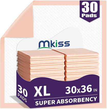 MKISS Bed Pads Disposable 30" x 36" [30 Count] Heavy Duty Absorbent Adults Incontinence Underpad, XL Chuck Pads Leakproof, Extra Large Puppy Training Pee Pad, Waterproof Baby Changing Pad