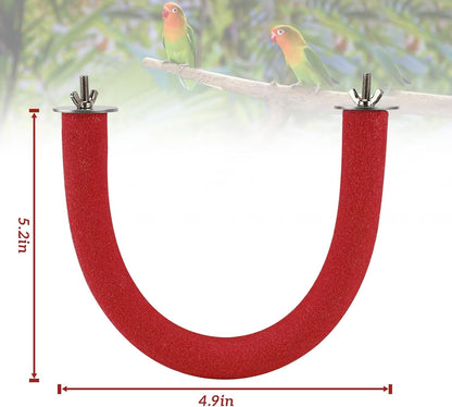 Rypet U Shape Parrot Perch Stand Toy for Paw Grinding Clean Stick Exercise, Rough-Surfaced Quartz Bird Perch Standing Cage Accessories for for Small Parakeets Cockatiels Conures Macaws Finches(Red)