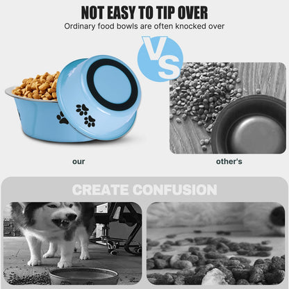 Stainless Steel Dog Bowls, Nonslip Rubber Bottom No Spill Proof Skid Metal Insulated Dog Bowls for Large Medium Small Breed Dogs (Blue, 8.5 Cups/71 OZ)