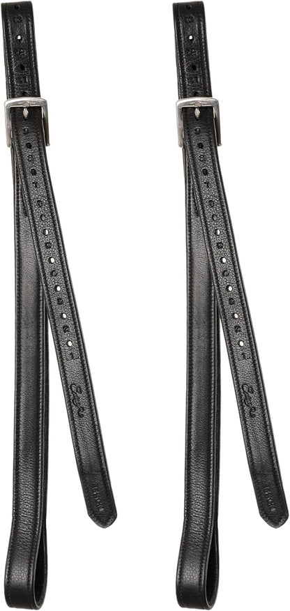 Exion FlexiStrong Stirrup Leathers for English Saddles – 1" Premium Calfskin with Nylon Core – Numbered Holes, Stainless Steel Buckles – Black/Brown – Horse Riding Gear (48"/120cm to 62"/155cm)