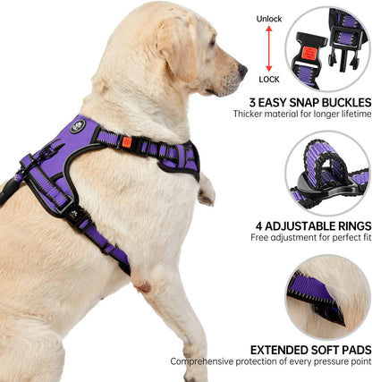 NESTROAD No Pull Dog Harness,Adjustable Oxford Dog Vest Harness with Leash,Reflective No-Choke Pet Harness with Easy Control Soft Handle for Small Medium Dogs(Medium,Purple)