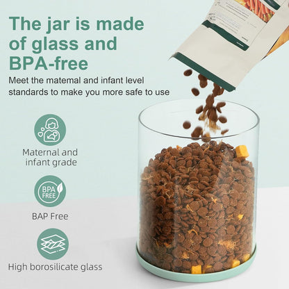 Dog Treat Container Airtight Jar 2.2Qt/2L, Glass Food Jars with One-Touch Lid for Dog or Cat Treats, Kibble, Snacks – Pantry Storage Canister for Kitchen or Countertop (2.2Qt - 2L)