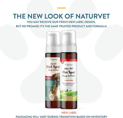 NaturVet Aller-911 Hot Spot Allergy Aid Foam Pet Supplement Plus Aloe Vera – Helps to Relieve Irritated, Itchy Skin for Cats, Dogs – Helps Deter Gnawing, Chewing – Quick Drying – 8 Oz.