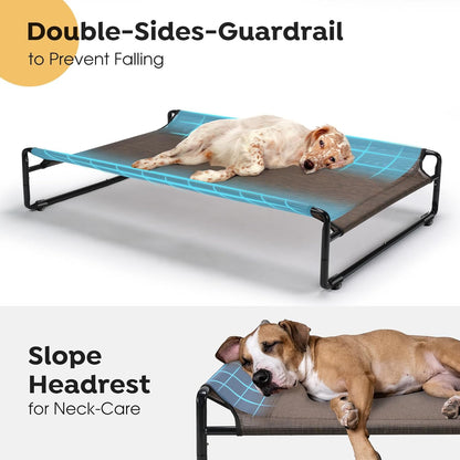 Veehoo Original Outdoor Elevated Dog Bed, Cooling Raised Dog Cot for Large Dogs, Portable Standing Pet Hammock Platform with Washable Breathable Mesh, No-Slip Feet, XX-Large, Brown, CWC2201