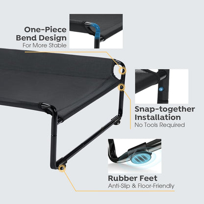 Veehoo Original Outdoor Elevated Dog Bed, Cooling Raised Dog Cot for Large Dogs, Portable Standing Pet Hammock Platform with Washable Breathable Mesh, No-Slip Feet, 35.5" x 25.5", Black
