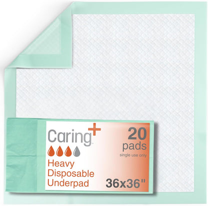 Caring Disposable Underpads 36 x 36 in, Heavy Absorbency Bed Pads, Chucks Pads, Puppy Pads, Baby Changing Pads, Incontinence Underpads for Adults, Pets, Babies, 20 Count Pack