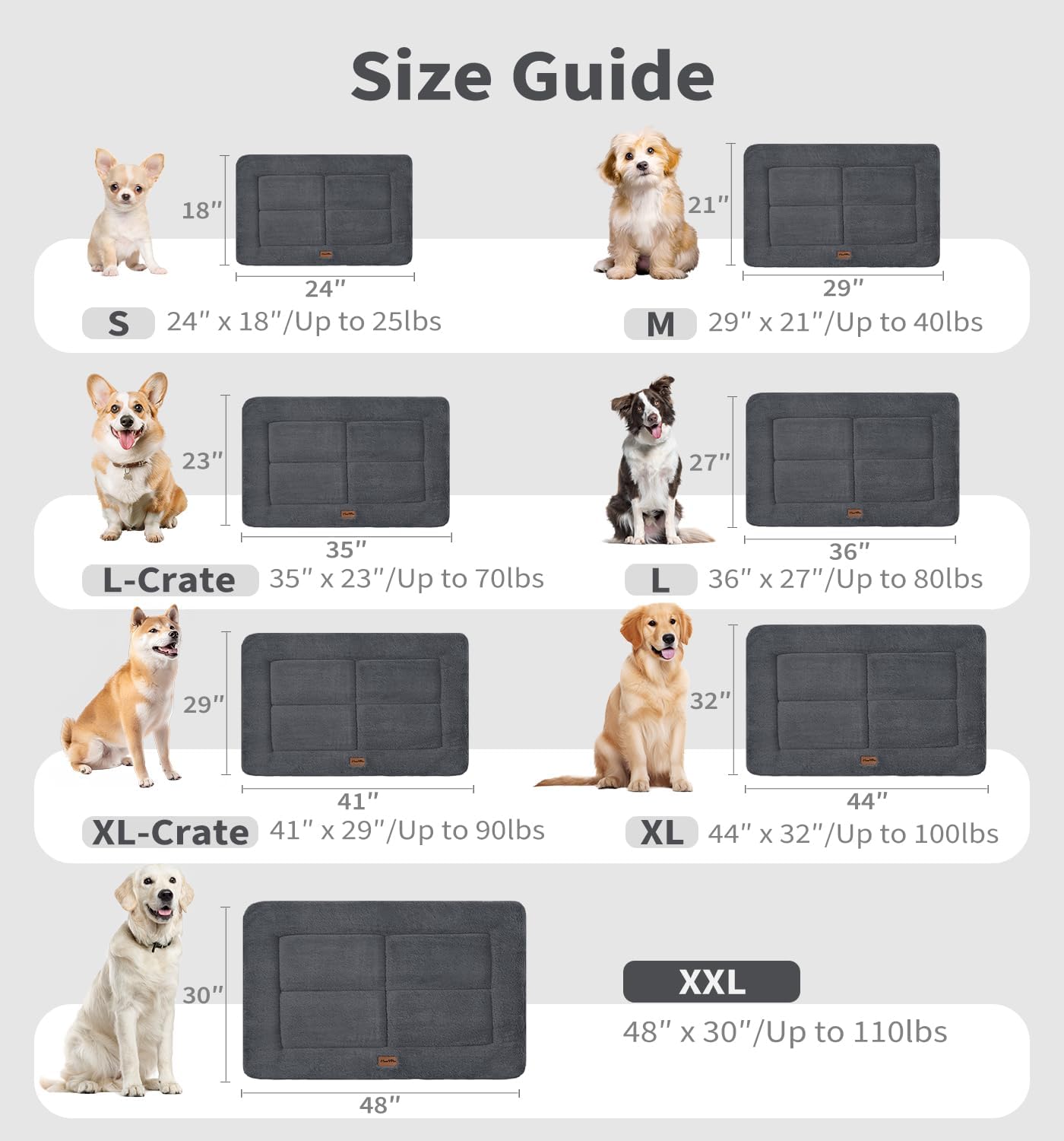 Made4Pets Dog Crate Pad Bed for Extra Large Dogs, Washable & Reversible, Anti-Slip Kennel Mat for Cozy Sleeping, Soft Fluffy Dog Bed for Indoor & Outdoor Use, 48"x30", Dark Gray