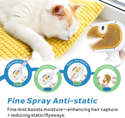 4-in-1 Pet Steam Brush for Dog & cat brush for shedding，Spray Hair Removal Comb with Waterless Shampoo–Self-Cleaning Pet Grooming Tool for Shedding, Anti-Static & Skin-Friendly Design