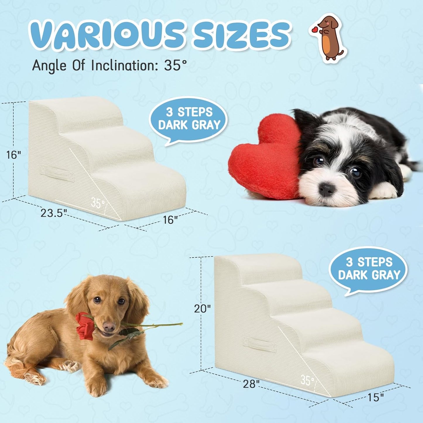 Dog Steps for Small Dogs, 4-Step Pet Ramp Stairs for High Beds and Sofa, Non-Slip Pet Stairs for Small Dogs and Cats, Removable and Easy to Clean Cover, Beige