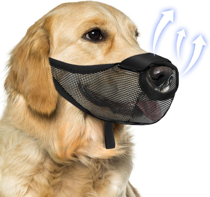 Dog Muzzle, Soft Air Mesh Muzzle for Small Medium Large Dogs Anti Biting Barking Chewing Scavenging, Breathable Adjustable Loop Pets Muzzle with Front Opening Design Allows Panting Drinking (Black,M)