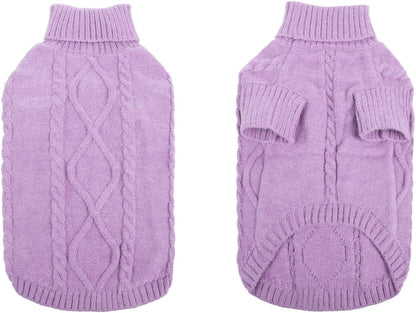 Queenmore Small Dog Pullover Sweater, Cold Weather Cable Knitwear, Classic Turtleneck Thick Warm Clothes for Chihuahua, Bulldog, Dachshund, Pug (Lilac, X-Small)