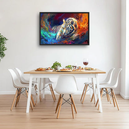 Quorin White Tiger Large Wall Art Abstract Colorful Tiger Animal Pictures Wall Decor Canvas Print Painting Artwork for Bathroom Living Room Bedroom 36L x 24W