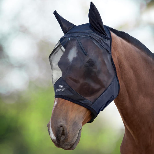 Harrison Howard CareMaster Horse Fly Mask Half Face with Ears Black Small Pony