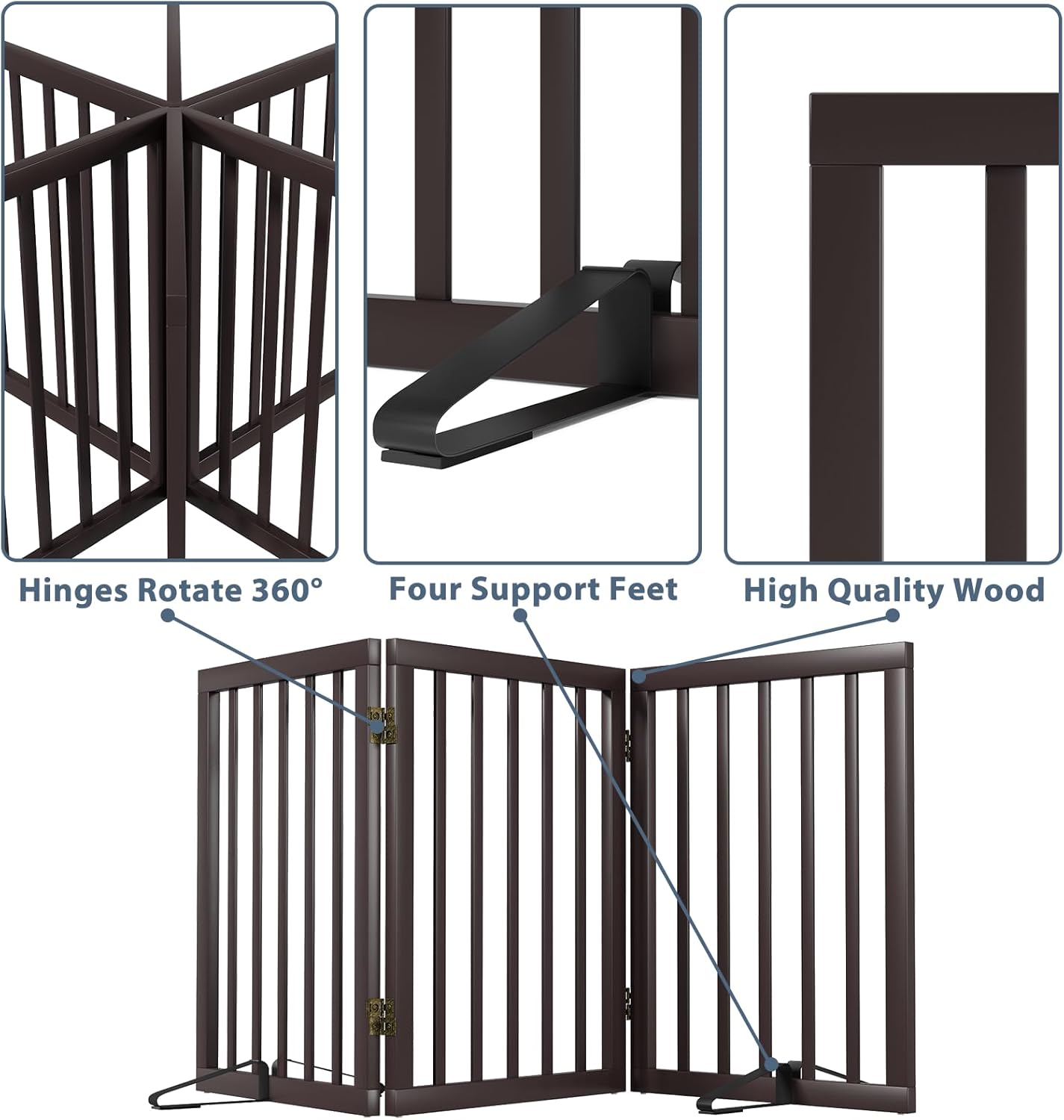 Dog Gates for Doorways Stair House Freestanding Pet Gates for Dogs Wooden Dog Gate with Support Feet Indoor Fence