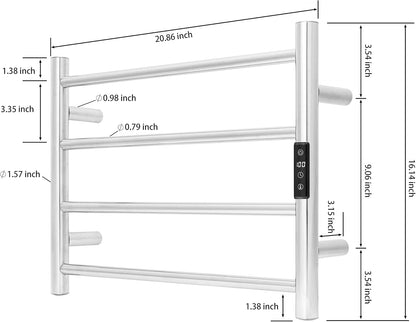 KEG Smart WiFi Towel Warmer Wall Mounted with Built-in Timer and Temperature Adjust Control, 4 Bars Electric Stainless Steel Heated Towel Racks for Bathroom Brushed Nickel