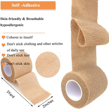 Self Adhesive Tape Wrap 15Rolls,Non-Woven Self Adherent Vet Wrap Tape,5CM x 5Yard | Cohesive Bandage Tape for Wrist & Ankle,Elastic Grip Cover (Skincolor-15Rolls)
