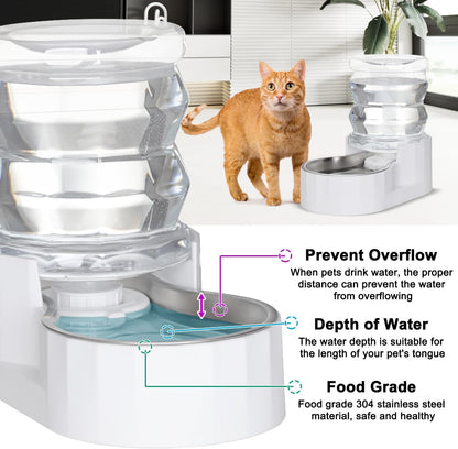 Sfozstra Automatic Gravity Dispenser for Cats: 4L White Stainless Steel Water Bowl Feeder - Great for Family Homes and Outdoor Activities