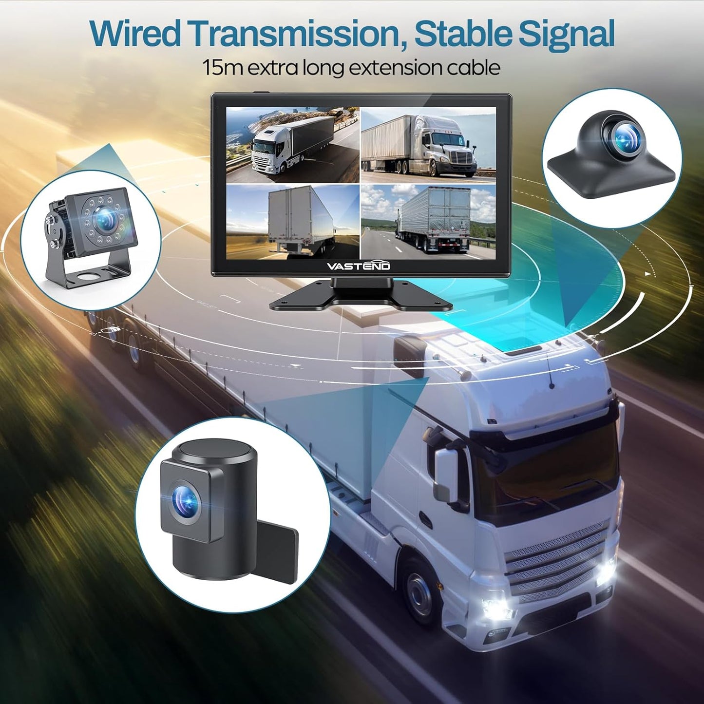 Truck Camera System Kit, Backup Camera with 10??Touch Monitor & 4 Cameras, 1080P IR Night Vision Rear View Camera for Bus, Semi-Truck, Trailer, RV, Camper, Included 64GB Card