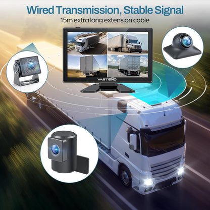 Truck Camera System Kit, Backup Camera with 10??Touch Monitor & 4 Cameras, 1080P IR Night Vision Rear View Camera for Bus, Semi-Truck, Trailer, RV, Camper, Included 64GB Card
