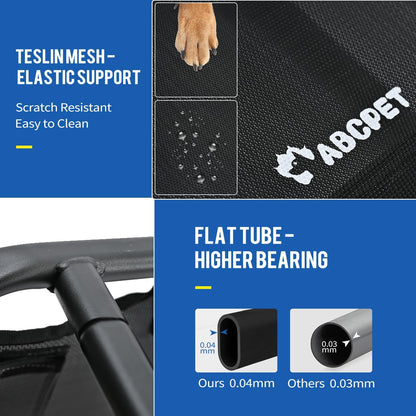 Elevated Dog Beds, Extra Large Raised Dog Cots Outdoor Cooling Dog Bed Waterproof Stable and Easy Assembly, Teslin Fabric with 1.2mm Thick Iron Frame, Breathable, Ultra-Sturdy，Black, 54*37*8.7