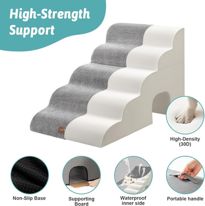 Extra Wide Dog Stairs with Tunnel, Detachable Large Pet Step for Small Medium Dog, Puppy or Cat, Ramp for High Bed, Couch, Sofa or Car, Stable, 19.7x33x22.4 inch, 5 Step, Grey