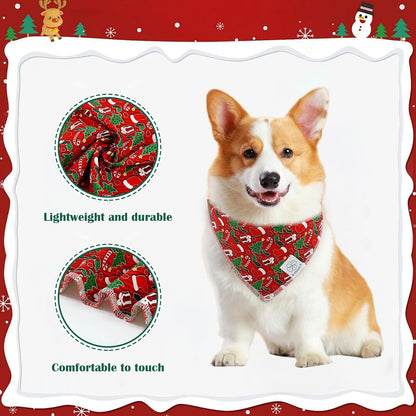 E-Clover Christmas Dog Bandanas & Matching Scrunchie Set Green Red Dog Scarf Bibs Pet Bandana with Bow Tie for Medium Large Dogs Owner Mom Winter