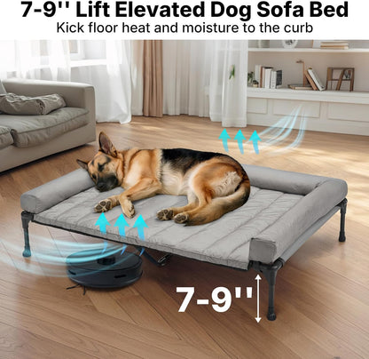 Veehoo Cooling Elevated Dog Bed Add Removable Waterproof Bolster Cushion Mat, Raised Pet Cot with Breathable Teslin Mesh, No-Slip Feet, Dog Couch Bed for Indoor Outdoor, 53 inches, Grey