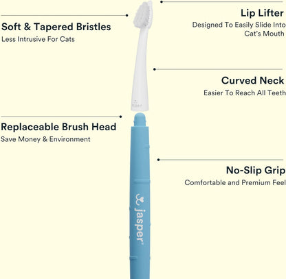 Jasper Microbrush Cat Toothbrush, Soft-Bristled Toothbrush Kit for Felines & Small Dogs, Premium Non-Slip Handle with 2 Replaceable Tooth Brush Heads, Use with Cat Toothpaste