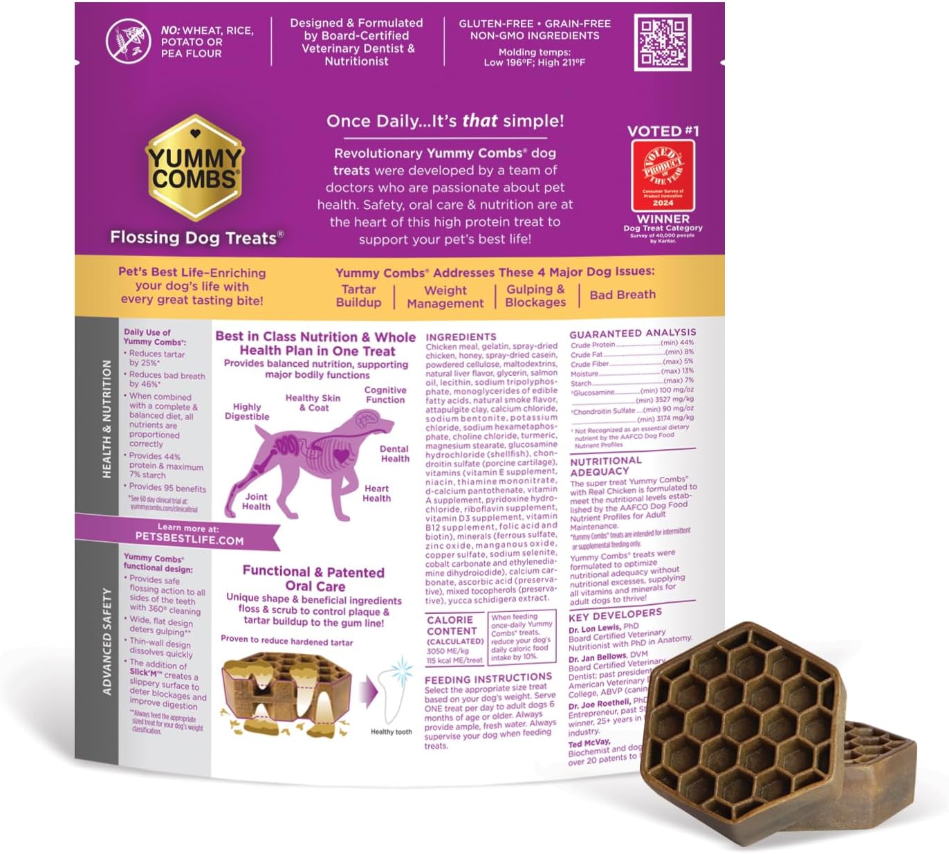 Dog Dental Treats – Vet VOHC Approved – Delicious Chicken Protein – Removes Tartar with Cleaning Comb Shape – Dental Dog Treats for Large Dogs (36oz, 27 Count)