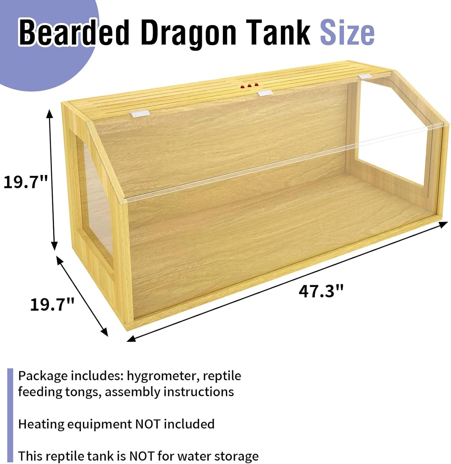 75 Gallon Large Lizard Tank, Reptile Terrarium, Lockable Clear Acrylic Roof, Bearded Dragon Tank with Feeding Tongs, Snake Enclosure, Reptile Cage for Leopard Gecko, Hamsters, 48" L x 20" W x 20" H