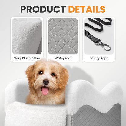 Portable Small Dog Seat for Car,Luxury Center Console Dog Car Seat Booster with Safety Tethers,Auti-Collapse Pet Travel Carrier for SUV,Truck.(Light Grey/White)