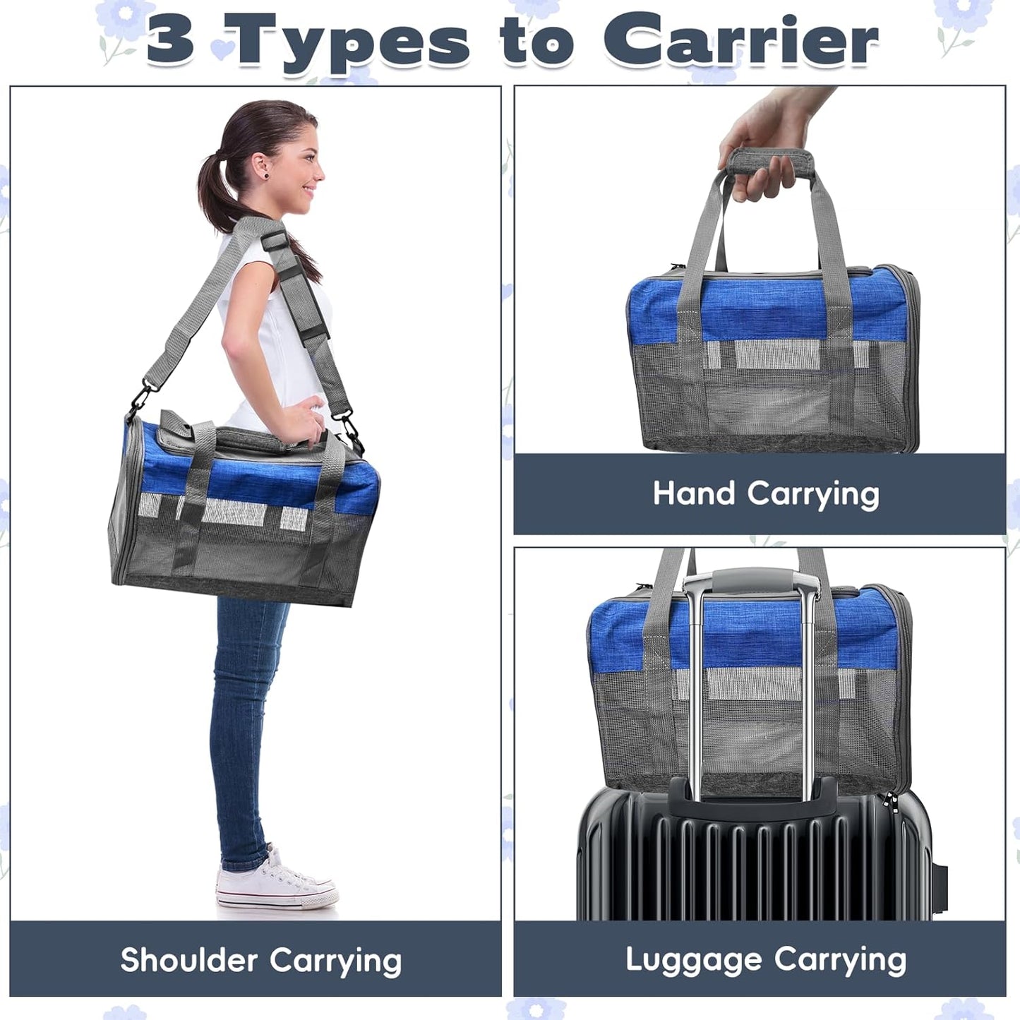 PINVNBY Bunny Carrier for Travel Camping Outdoor, Small Pet Carrier, Guinea Pig Carrier, Breathable Pet Portable Hand Bag for Hamster Bunny Guinea Pig (Blue & Gray)