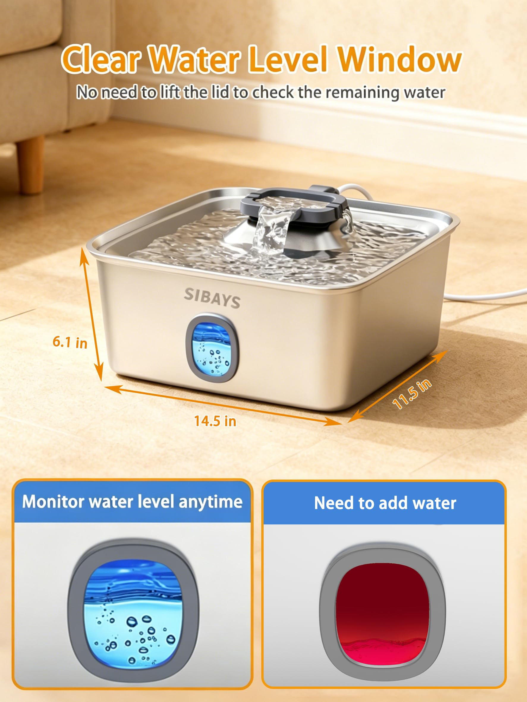 SIBAYS 4Gal/15L Large Dog Water Fountain. Chosen for real quality, fits naturally into modern pet