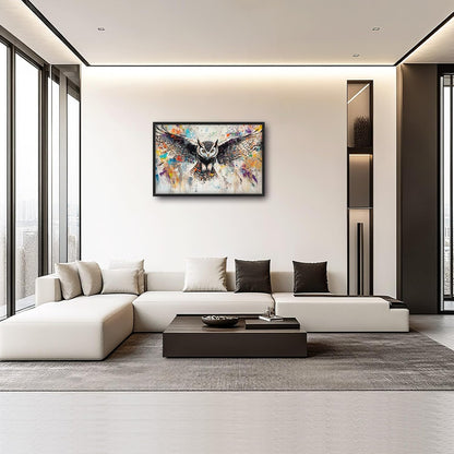 Large Owl Wall Art for Living Room, Framed Oversized Banksy Owl Wall Decor Colorful Wildlife Canvas Painting Animal Pictures Modern Artwork for Living Room Bathroom Bedroom Office Dining Room 36"x24"