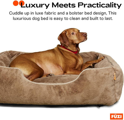FUZI Luxury Aesthetic Dog Bed with Extra Cover for Large Dogs, Washable Pet Couch, Pet Bed with Sides, Non-Slip Bottom, Soft and Durable Calming Dog Bed, Faux Fur, Large 35.6x28.5x9.5 Soft White