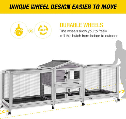 Aivituvin Rabbit Hutch Large 2-Story Bunny Cage Indoor Outdoor on Wheels Bunny House with Run,Pull-Out Tray