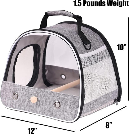 Small Bird Travel Carrier, Portable Bird Travel Cage for Parakeet, Parrot, Budgie, Guinea Pig, Bearded Dragon Reptile Carrier for Hiking Vet Visit Bicycle Ride (Grey)