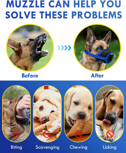 Dog Muzzle, Soft Air Mesh Muzzle for Small Medium Large Dogs Anti Biting Barking Chewing, Breathable Drinkable Adjustable Loop Pets Muzzle for German Shepherd Husky Labrador Retriever (Blue,M)