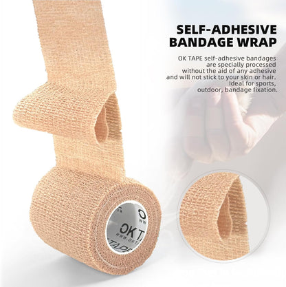 OK TAPE Self Adherent Cohesive Bandages Wrap - 24Packs, 1" x 5 Yards, Non-Woven Self Adhesive Bandage Wrap for Thumb, Finger, Wrist, Ankle, Vet Wrap Bandages Tape (Beige)