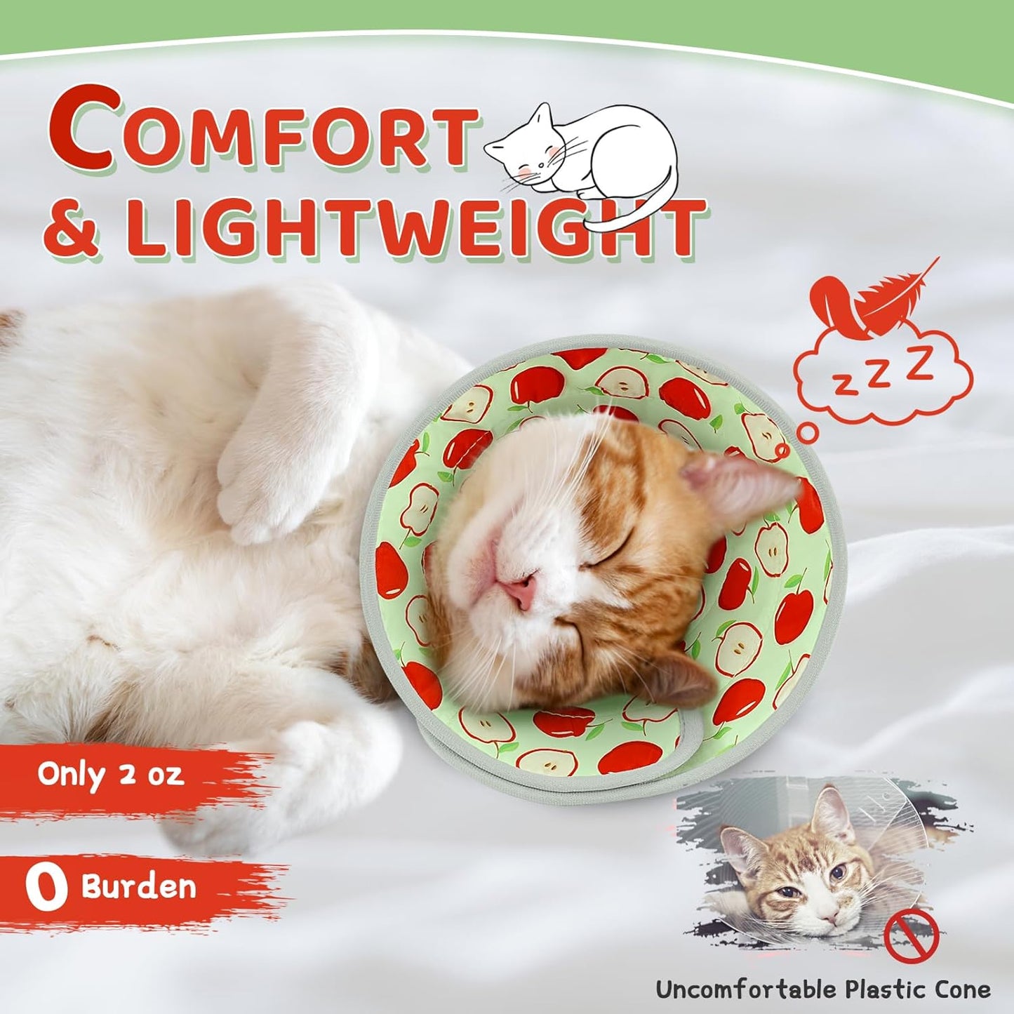 Cat Cone Collar Soft to Stop Licking, Adjustable, Foldable Lightweight Kitten Cones After Surgery Recovery for Cats & Kittens, Cat Cone Alternative (AppleRed, S)