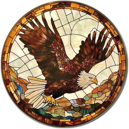 Lygond Metal Sign Tin Sign Circular Stained Glass Eagle Minimalist Wall Art For Gift 12×12 Inches