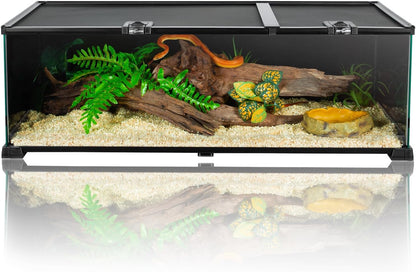 REPTIZOO Reptile Terrarium Tank 30" x 12" x 10", Black-Tinted Glass Snake Tank with Top Feeding Ports Top Screen Ventilation Reptile Habitat for Snake Spider