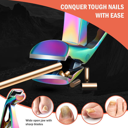 BEZOX Angled Head Toe Nail Clippers for Seniors - Ergonomic Toenail Clipper for Thick Nails for Elderly, Finger Nail Clippers with Catcher for Men and Women - Rainbow
