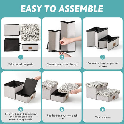 Dog Stair for Small Dogs with Storage, Foldable Pet Stairs for Medium or Puppy Dogs and Older Cats, Dog Steps for Bed or Couch with Soft Cover, 19.7x13x9.6 inch, 2 Tiers, Leopard