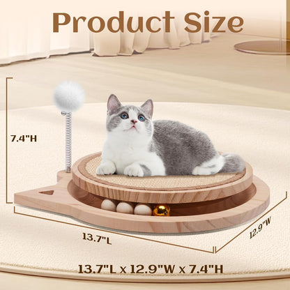 Natural Sisal Cat Scratcher, Round Cat Toys for Indoor Cats Interactive Toys with Ball Track Spring Ball, Kitten Toys for Chasing Hunting Mental Physical Exercise Puzzle
