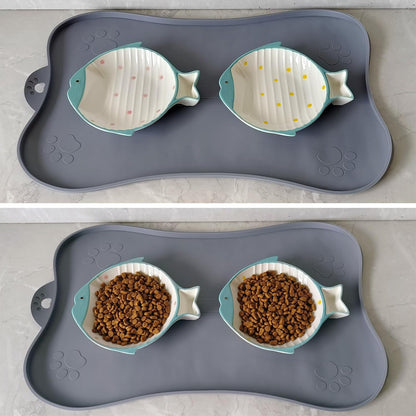 Double Whisker Friendly Ceramic Cat Food Dishes, Cute Shallow Anti Whisker Fatigue Wide Cat Bowl for Indoor Cats, Whisker Relief Flat Cat Plates for Wet Food, Small Pet Kitten Feeding Dish
