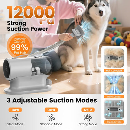 AIRROBO Dog Grooming Vacuum and Kit with Clipper Nail Trimmer Grinder, 12000Pa Pet Vacuum for Shedding Grooming, 2L Large Capacity Dog Hair Vacuum with 7 Pet Grooming Tools, PG100 Plus