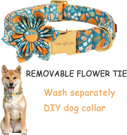 Unique style paws Halloween Dog Collar with Flower Tie Pumpkin Cotton Collar Adjustable Puppy Collar for Small Medium Large Dogs-S