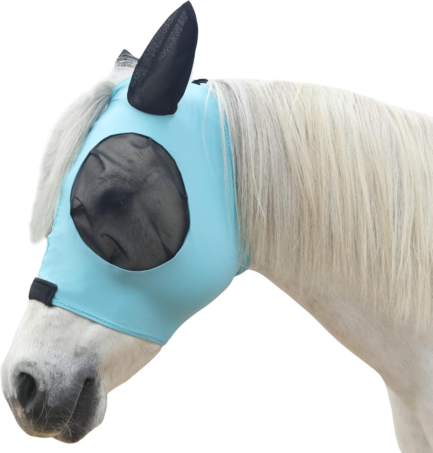 Horse Mesh Fly Mask with Ears, Soft Lycra Mesh Mask Anti-UV with Ears Pacific Blue, Pony